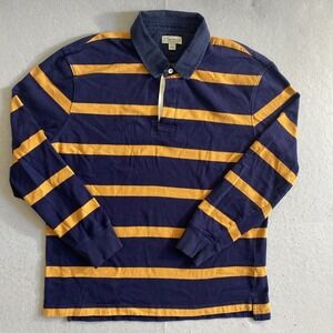 J. Crew Knit Goods Rugby Shirt Men's Large Orange Navy Striped Oarsman
